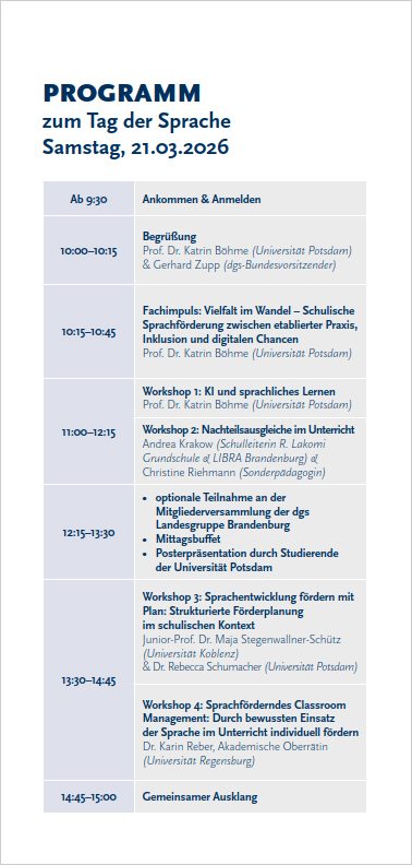 Seite 2 des Flyers TAG DER SPRACHE " 21.03.2026  in Potsdam